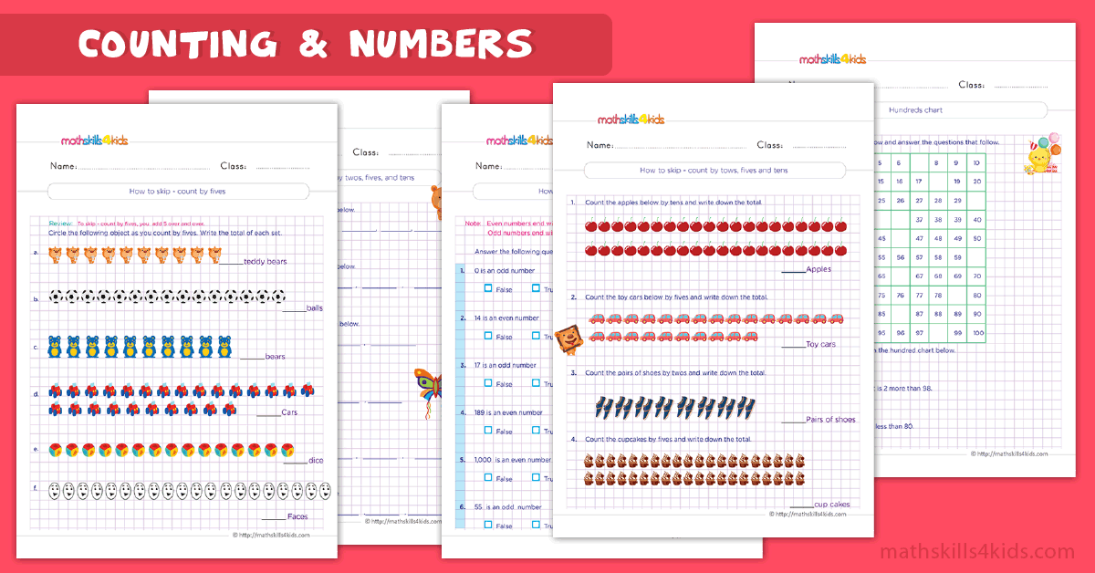 Printable 2nd Grade counting and number patterns PDF activities for kids