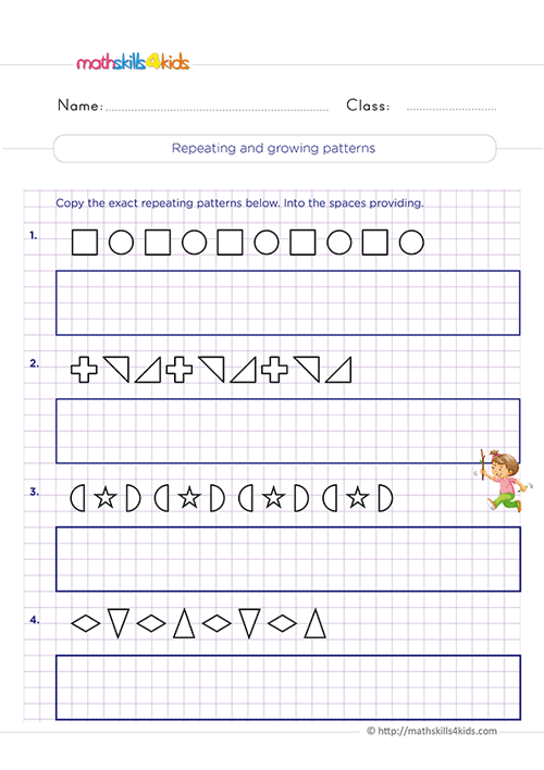 Mastering shape patterns: Second-Grade worksheets and activities - Reapeating and growing patterns