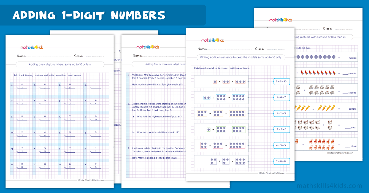 Effective strategies for adding 1-digit numbers: Grade 2 worksheets Pdf