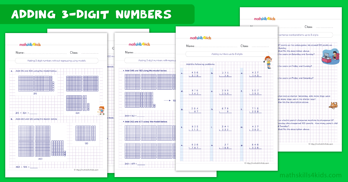Mastering 3-digit Addition: Printable worksheets for 2nd Graders