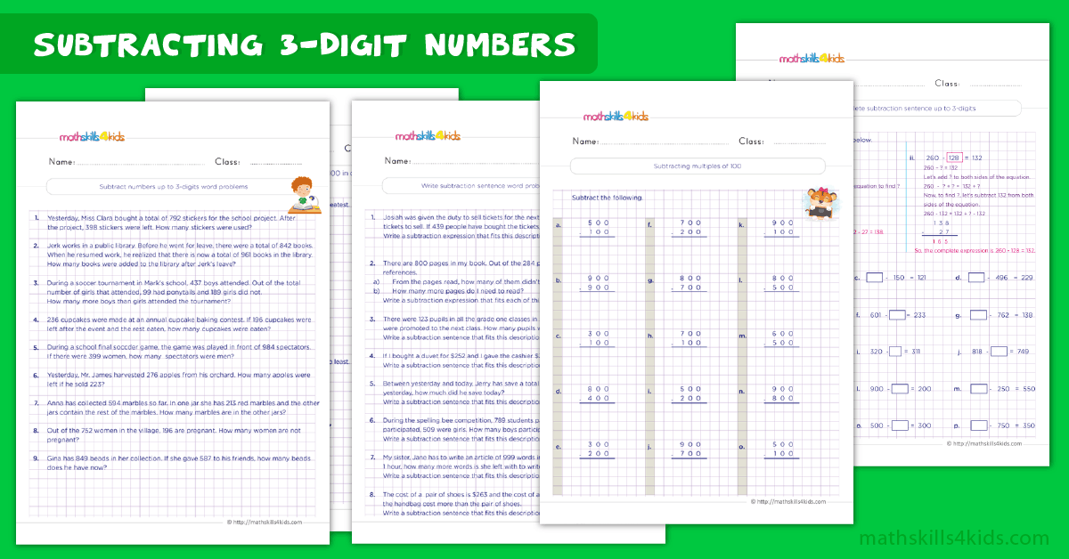 Mastering 3-digit subtraction with printable worksheets for 2nd Grade math