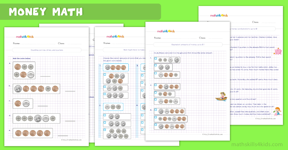Grade 2 money math worksheets and activities for Kids: Printable and free