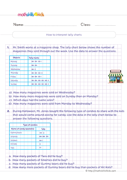 Second Grade Math interpreting tally charts worksheets