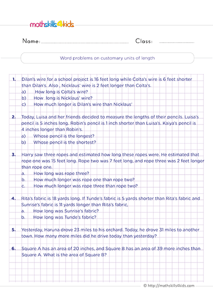Second Grade Math customaty units word problems worksheets - fat and small