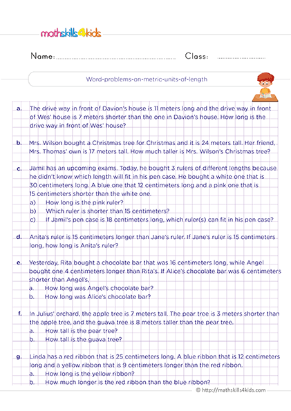 2nd Grade units measurement worksheets: Printable and free - Word problems on metric units of lenght