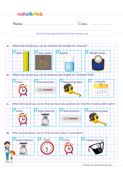 2nd Grade units measurement worksheets: Printable and free - Choosing the appropriate tool for measuring