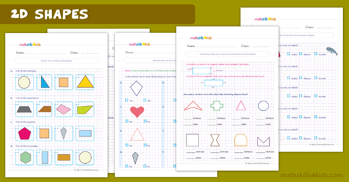 Free printable 2nd Grade 2D shape worksheets for math practice