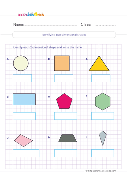 Free printable 2nd Grade 2D shape worksheets for math practice - Identifying two-dimension shapes