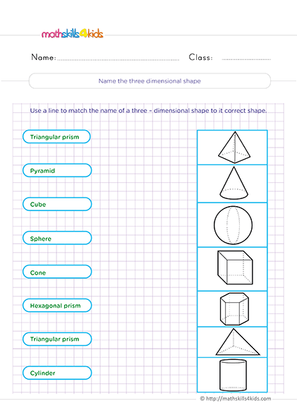 Free printable 3D shapes worksheets for Grade 2 math practice - Identifying three-dimension shapes