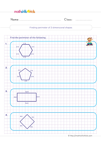 Geometric measurement activities for Grade 2: Perimeter and Area - Finding perimeter of 2D shapes