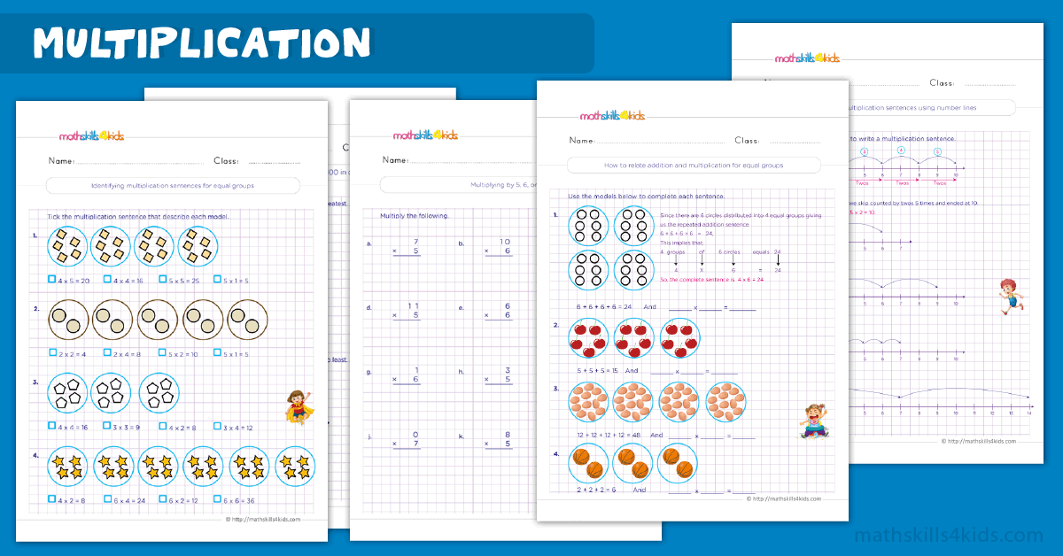 Free printable multiplication worksheets for Grade 2 and activities