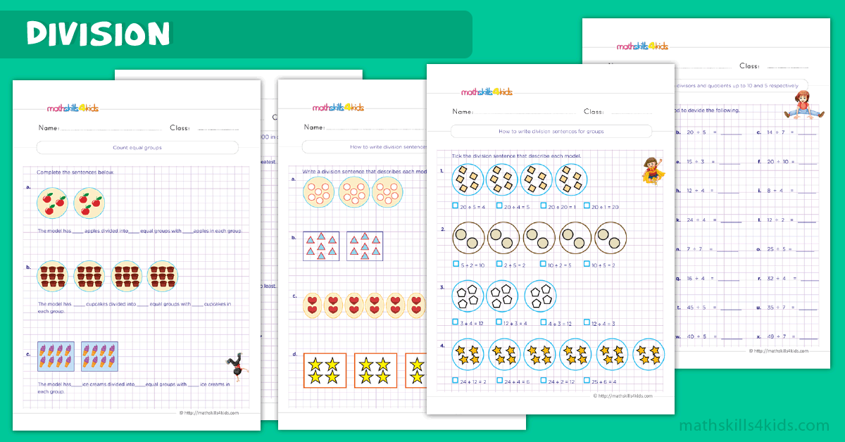 Free printable division worksheets for 2nd Grade math practice
