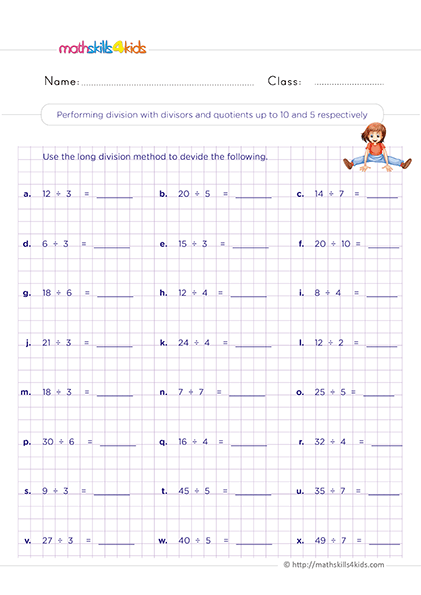Free printable division worksheets for 2nd Grade math practice - Fraction of a whole word problems - Performing division with divisors and quotients up to 10 and 5