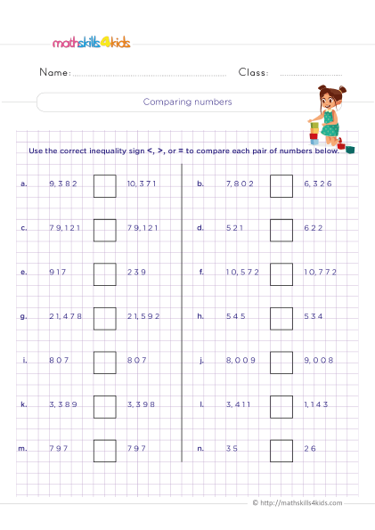 Comparison of numbers for grade 3 with answers - How to compare numbers