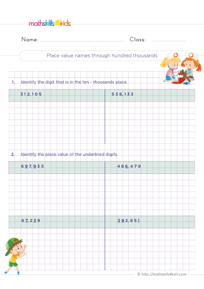 Place Value Worksheets 3rd Grade Pdf with answers - Place value names trough hundreds thousands