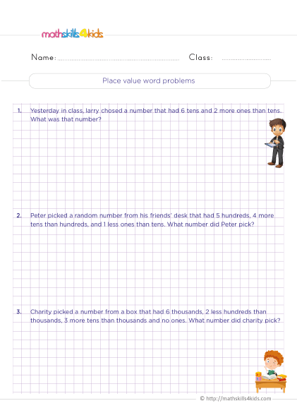 Place Value Worksheets 3rd Grade Pdf with answers - Place value word problems practice