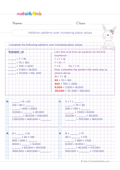 Addition Worksheets for Grade 3 Pdf with answers - addition patterns over increasing place values