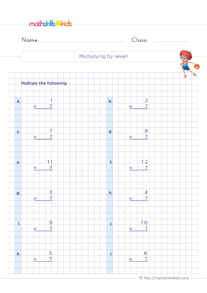 Multiplication Facts Practice 3rd grade - Practice multiplication by 7