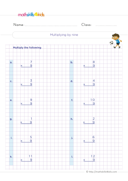 Multiplication Facts Practice 3rd grade - Learn how to Multiply by 9