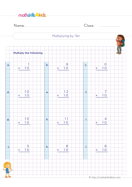 Multiplication Facts Practice 3rd grade - Practice multiplication by 10