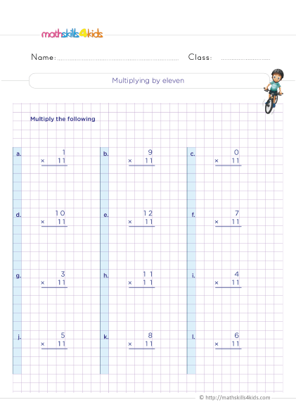 Multiplication Facts Practice 3rd grade - Multiply by eleven