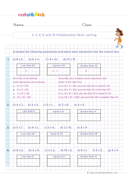 Multiplication Fluency Activities 3rd Grade with answers - 2 - 3 - 4 - 5 and 10 multiplication facts sorting