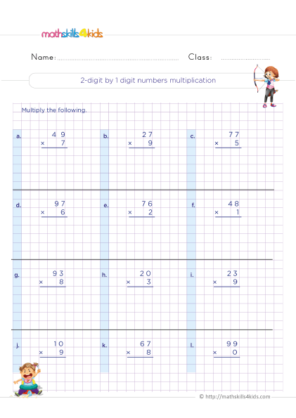 Multiplication Word Problems 3rd Grade - 2 digit by 1 digit numbers multiplication
