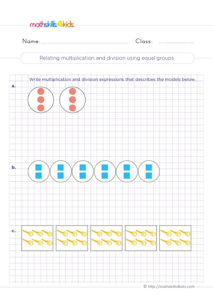 Division Activities for Grade 3 with answers - Relating multiplication and division using equal groups