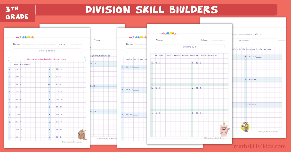 3rd Grade Math worksheets - division skill builders