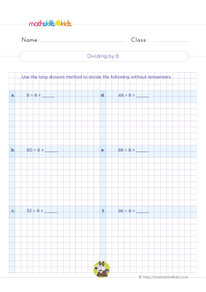 Division Strategies 3rd Grade Worksheets with answers - Dividing by two