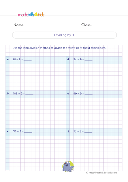 Division Strategies 3rd Grade Worksheets with answers - Dividing by three