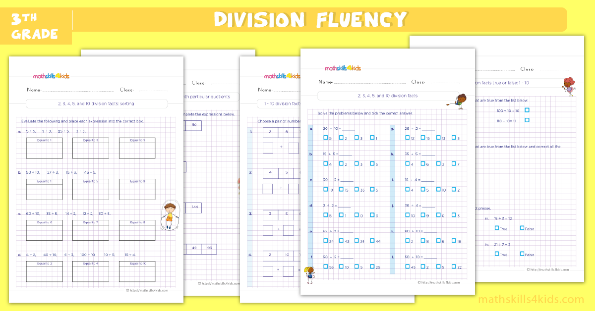 3rd Grade Math worksheets - division fluency