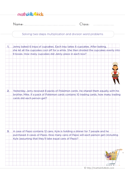 Solving Two Steps Word Problems 3rd Grade Worksheets - Solving two-steps multiplication and division word problems