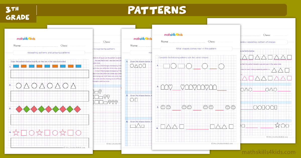 Pattern Worksheets for Grade 3 Pdf - 3rd Grade Math Patterns Find Rule