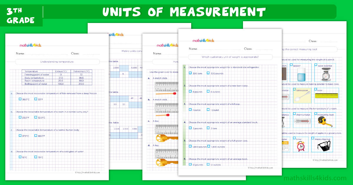 3rd Grade Math worksheets - Unit of measurement worksheets grade 3 with answers