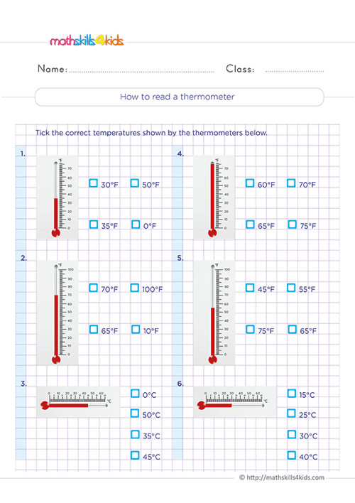 3rd Grade Measurement Worksheets Pdf with answers - How to read a thermometer