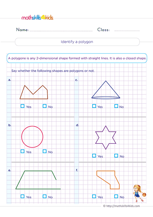 2D Shapes Worksheets for Grade 3 with answers - How do you identify a polygon - 2D Shapes practice