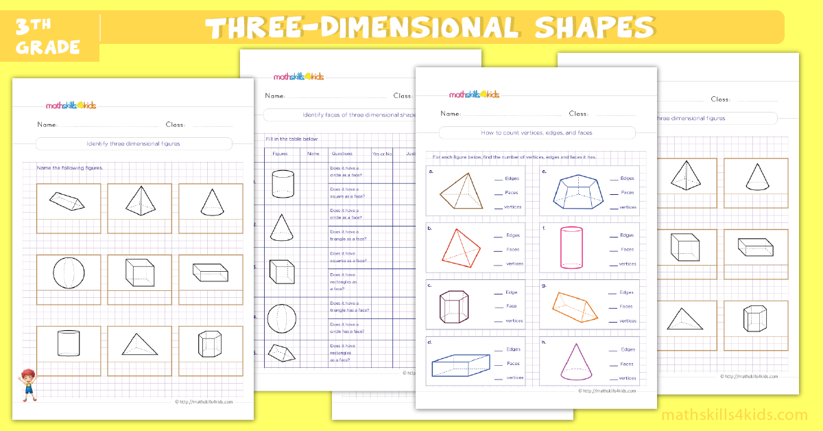 3rd Grade Math worksheets - 3d shapes worksheets for grade 3