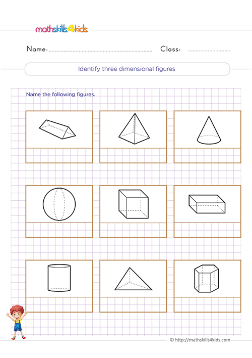 Free printable 3rd Grade worksheets for practicing 3D shapes - How to identify acute obtuse and right triangle by angles