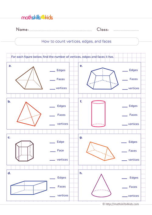 3D Shapes Worksheets for Grade 3 with Answers with answers - counting vertices edges and faces worksheets grade 3