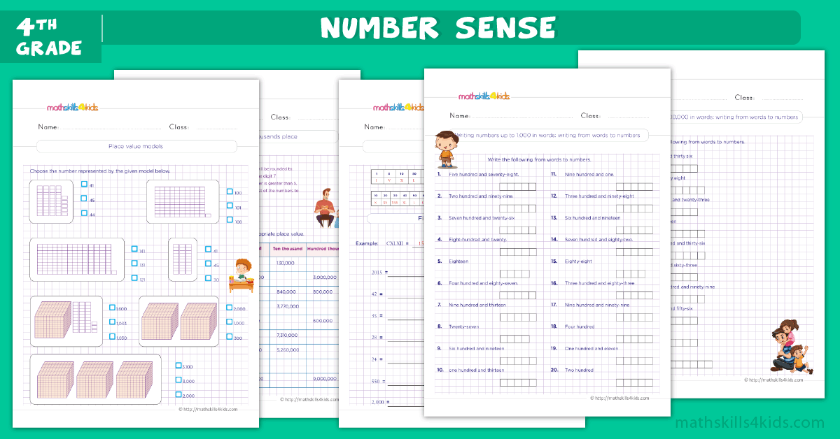 fourth grade math worksheets - place values and number sense worksheets for grade 4
