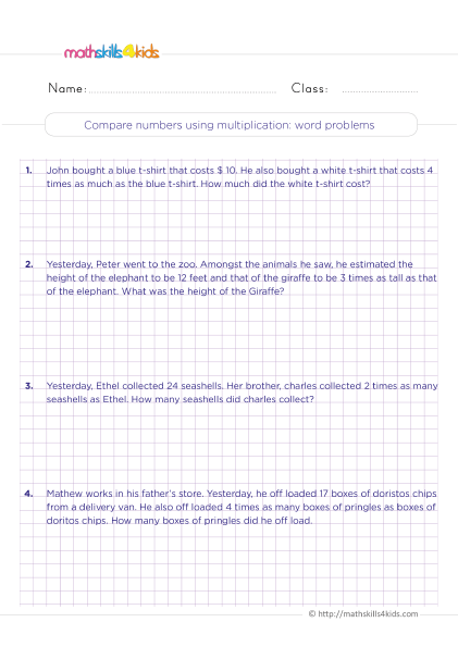 Multiplication Word Problems Worksheets Apply The Multiplication Word 