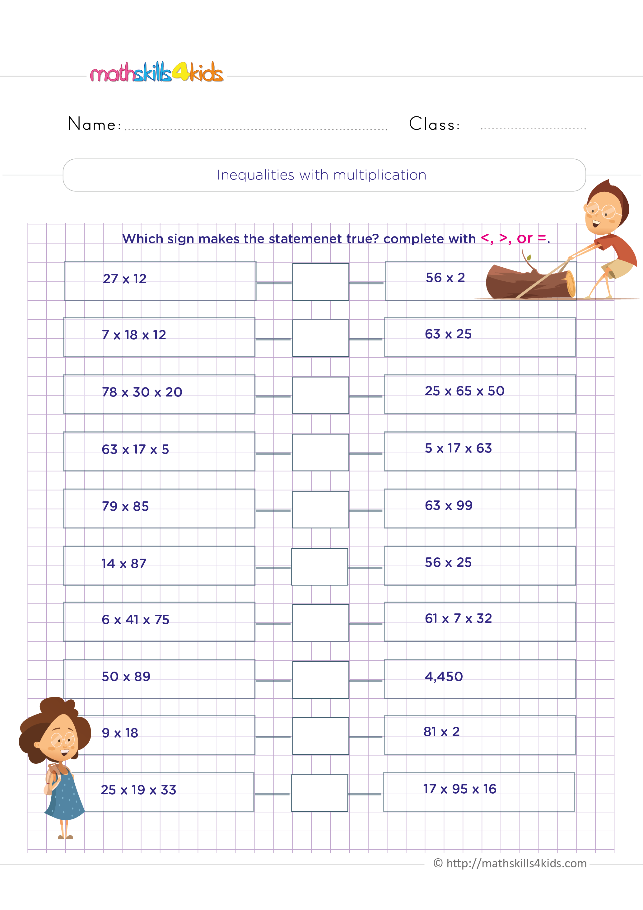 4th Grade multiplication worksheets with answers - How to solve inequalities with multiplication