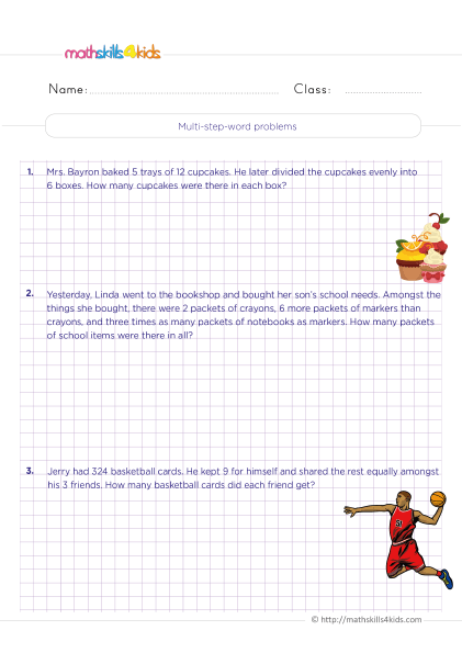 4th Grade mixed operations worksheets with answers - Understanding how to solve multi-step word problems