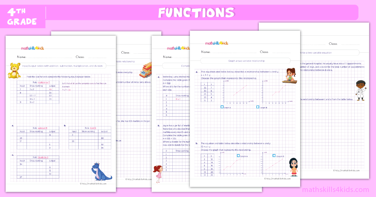 4th Grade Math worksheets - functions worksheets for grade 4