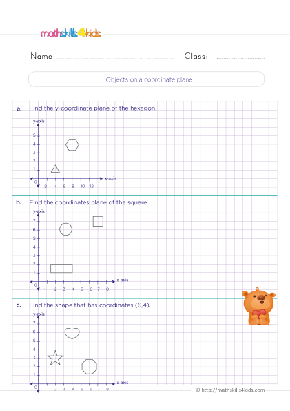 Grade 4 Coordinate plane worksheets with answers - Objects on a coordinate plane practice