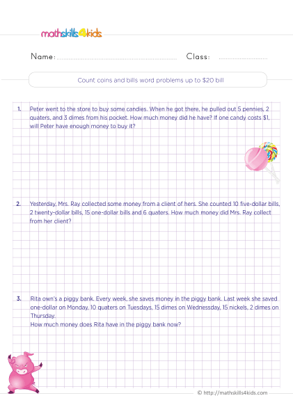 Money Worksheets Grade 4 Pdf with answers - How do you solve money math word problems?
