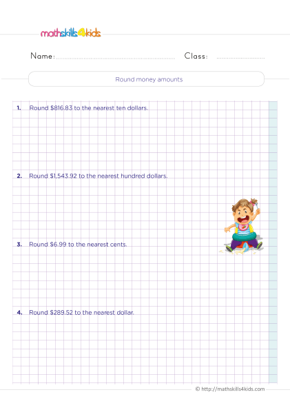 Money math: Free Grade 4 worksheets that make learning fun - Rounding money amounts