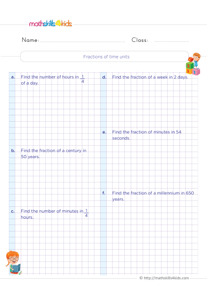 Boosting Time-telling Skills: Grade 4 Worksheets to Download and Print - Fractions of time units