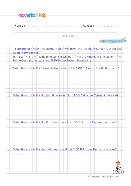 Boosting Time-telling Skills: Grade 4 Worksheets to Download and Print - Time zone